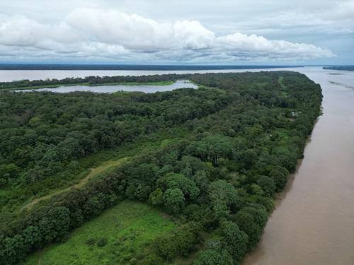 Fotografía aérea del río Amazonas en cercanías de Leticia