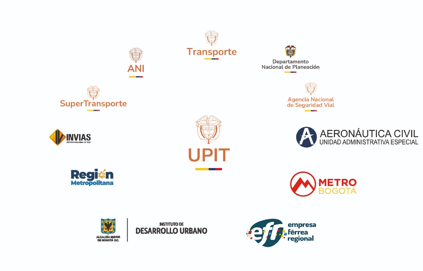 Logos de las entidades nacionales, distritales y regionales que conforman la Mesa de Gobierno BIM del sector transporte.